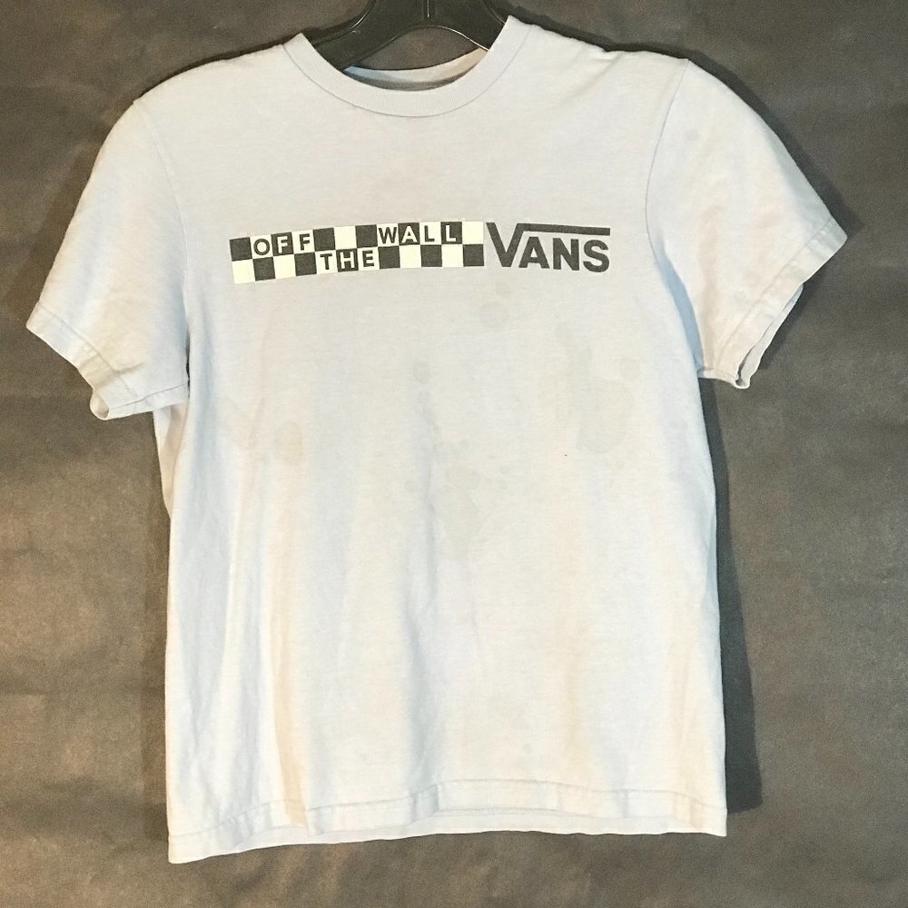 VANS Off the Wall Vintage Surf and Skate Baby Blue Checkered Tee T Shirt Small